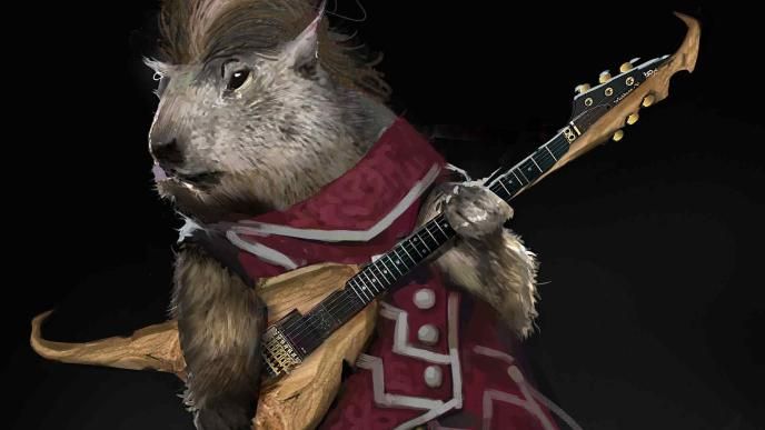 Concept art for Wicked, a beaver plays the guitar