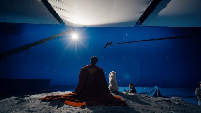 Shooting of Superman and Krypto the Superdog looking at Earth 