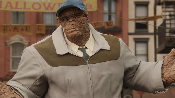 The Thing in the Fantastic Four: First Steps, made by CGI animation, shrugging