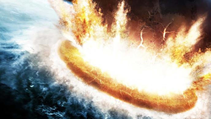 The moon crashes into earth