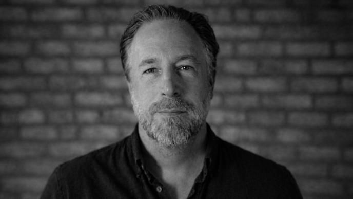 A black and white photo of VFX Supervisor Nick Tanner