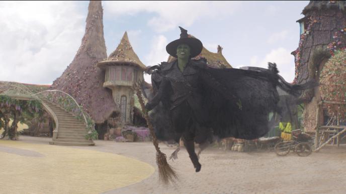 Cynthia Erivo as Elphaba in Wicked: For Good. Cynthia is landing in munchkinland, with a CGI cloak