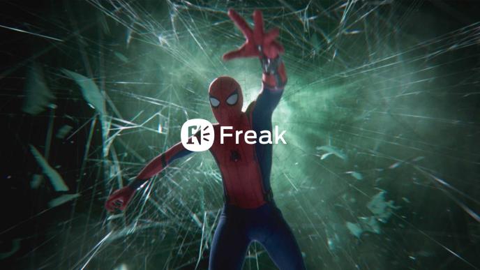 Spider-Man trapped in a Mysterio illusion with a white 'Freak' logo over the top