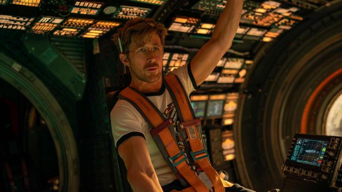 Ryan Gosling sits in a spaceship in Project Hail Mary