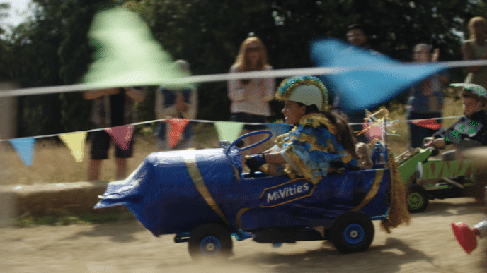Blue car in a race