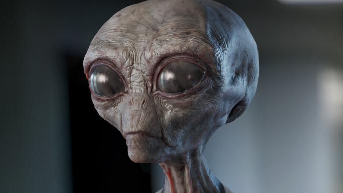 Disclosure Day concept art showing an aged alien face