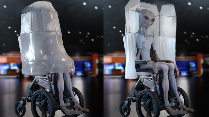 Disclosure Day concept art showing an alien in a specialised wheelchair