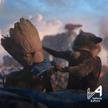 Rocket tries to pull binoculars from Groot's mouth