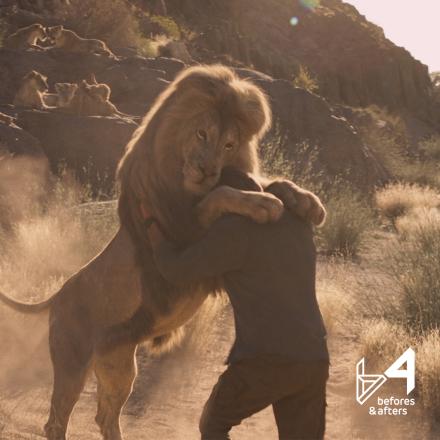 A lion embraces a man