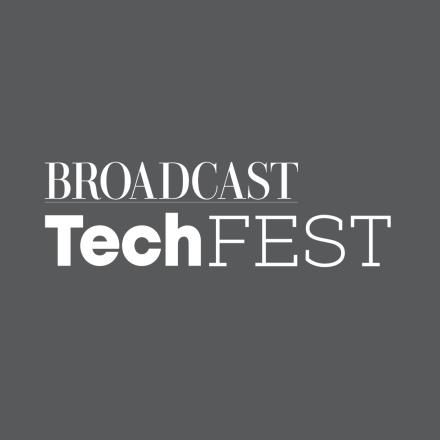 A dark grey background. White Broadcast Tech Fest logo.