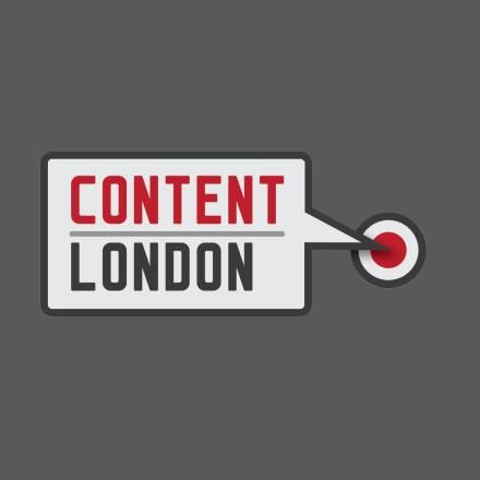 Dark grey background. A white box with Content London in the middle