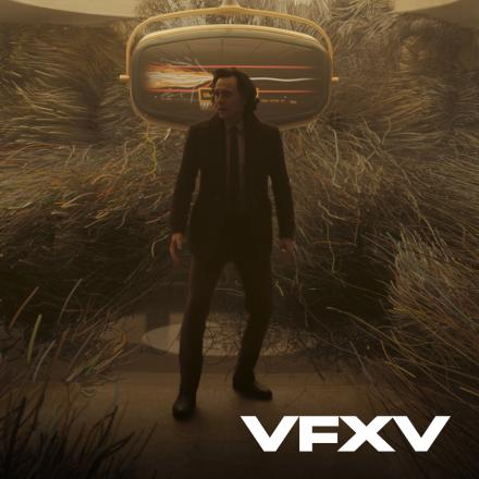 A man stood in a room full of screens with tendrils of spagettification around him.