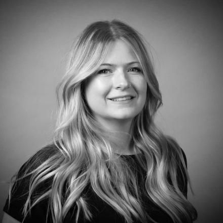 A black and white photo of Annie Barlow