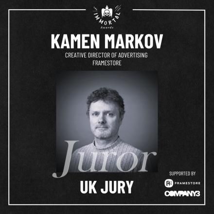 A black and white photo of a man in the centre of a black box with his name and the word Juror written over the top.