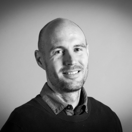 A black and white photo of Nathan McConnel