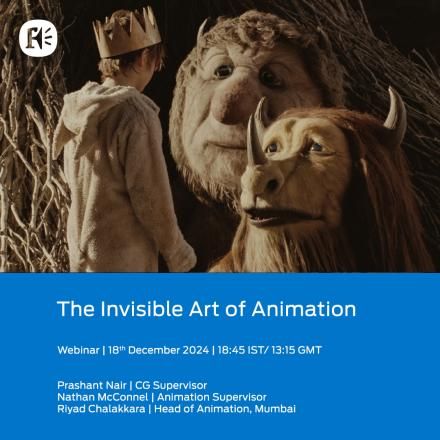 A tile showing a still from Where the Wild Things Are showing 2 CGI creatures talking to a young boy, there is a blue box at the bottom of the image containing text about the webinar details.