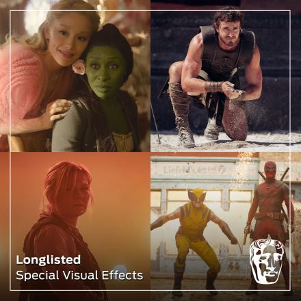 A grid of four stills from films - Wicked, Gladiator II, Civil War and Deadpool & Wolverine