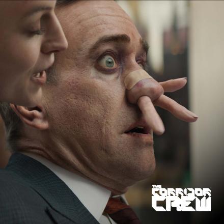 Still of Cassandra's VFX fingers through the nose of Paradox in Deadpool and Wolverine