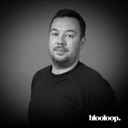 B&W photo of Karl Whoolley with blooloop logo in corner
