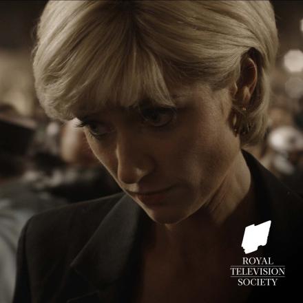 Still of Diana in The Crown with Royal Television Society logo