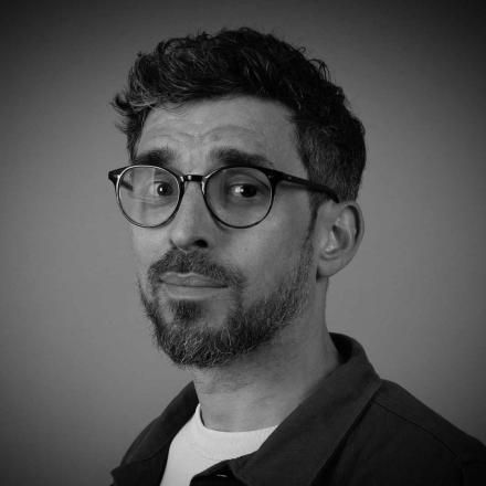 A black and white photo of Vincent Aupetit