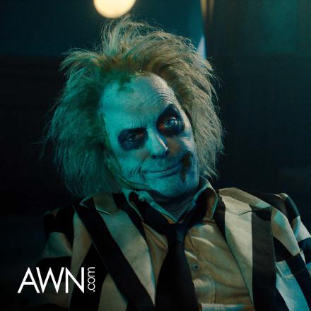 Beetlejuice film still. AWN logo bottom left