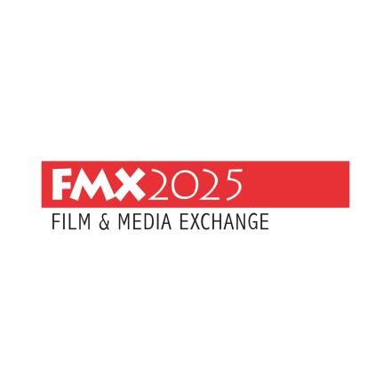 Awhite background with the VFX conference FMX logo in red and white in the centre.