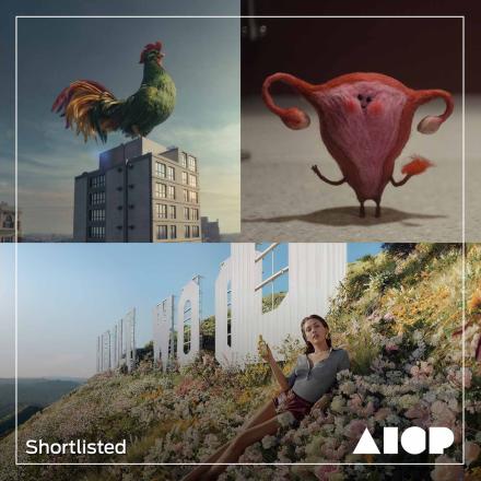 Three images from AICP nominated work including LIbresse 'Never Just a Period', Kellogg's 'See You in the Morning', and Gucci 'Gucci Flora'
