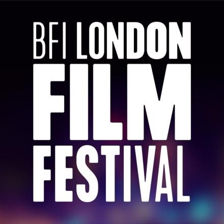 A blurred colourful background with a white London Film Festival logo in the centre. 