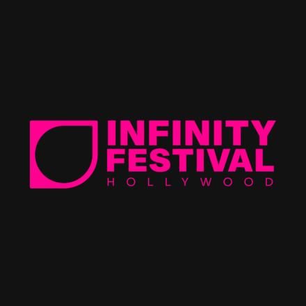 A black background with a pink Infinity Festival logo in the centre. 