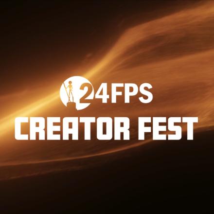 A CG flame and sparks background with a white 24FPS Creator logo in the centre.