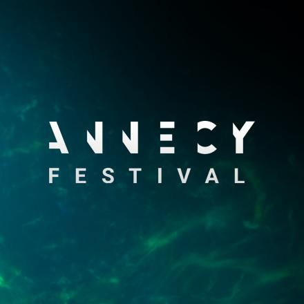 A green smoke and fire background with a white Annecy Festival logo in the centre.
