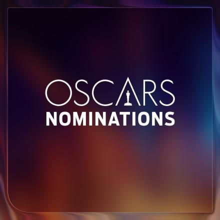  A glowing multicoloured background with a white Oscars logo and text in the centre. 