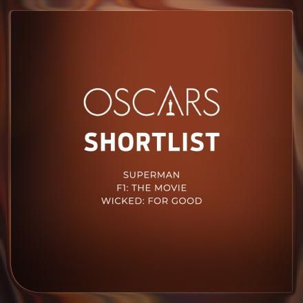 An orange and black gradient background with a clear glasslike frame and the Oscars logo in the centre.