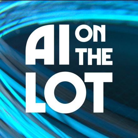 A background of blue light trailer and lines with a white AI on the Lot logo in the centre.. 