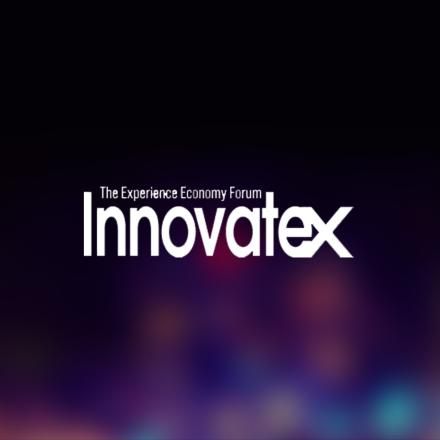A soft purple and multicoloured background with a white InnovateX logo in the centre.