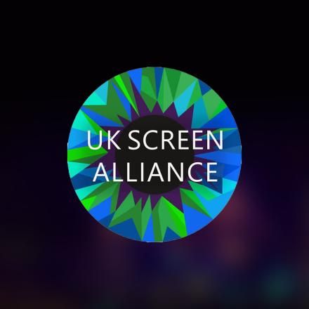 An abstract background with the UK Screen Alliance logo in the centre.