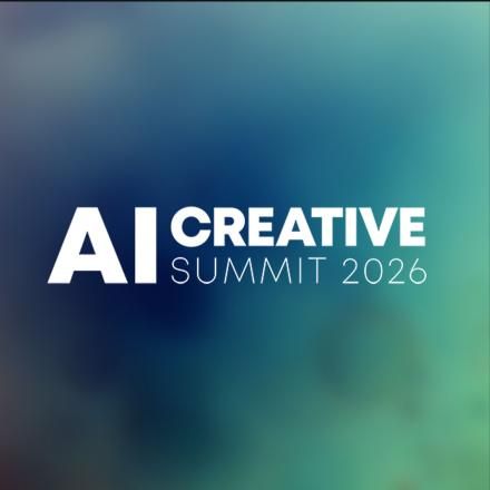 A colourful abstract background with the AI Creative Summit logo in the centre.
