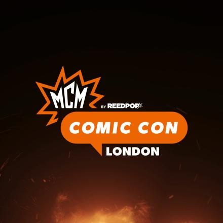 CG fire on a dark background with the Comic Con London logo in the centre.