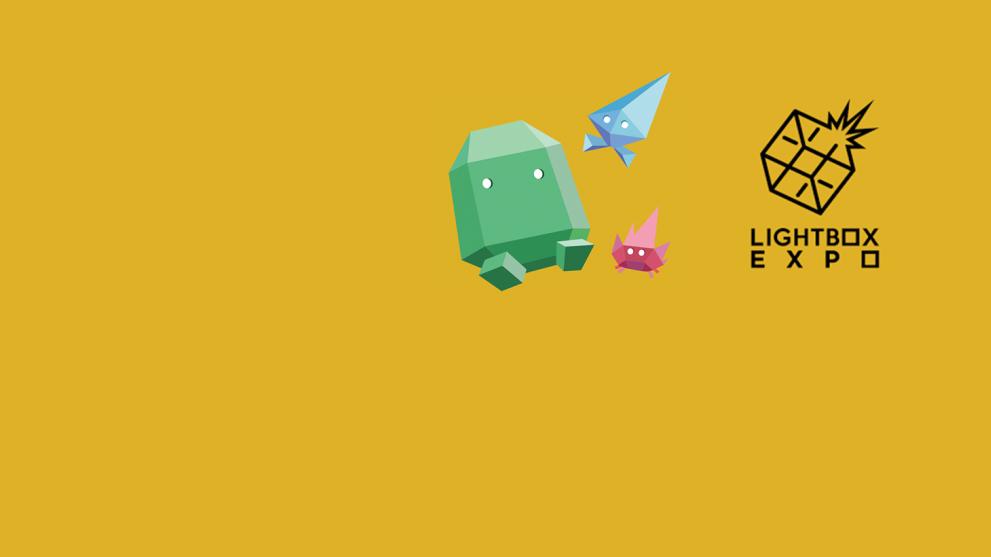 A yellow background with small cartoon robot creatures and the Lightbox Expo logo to the right hand side.