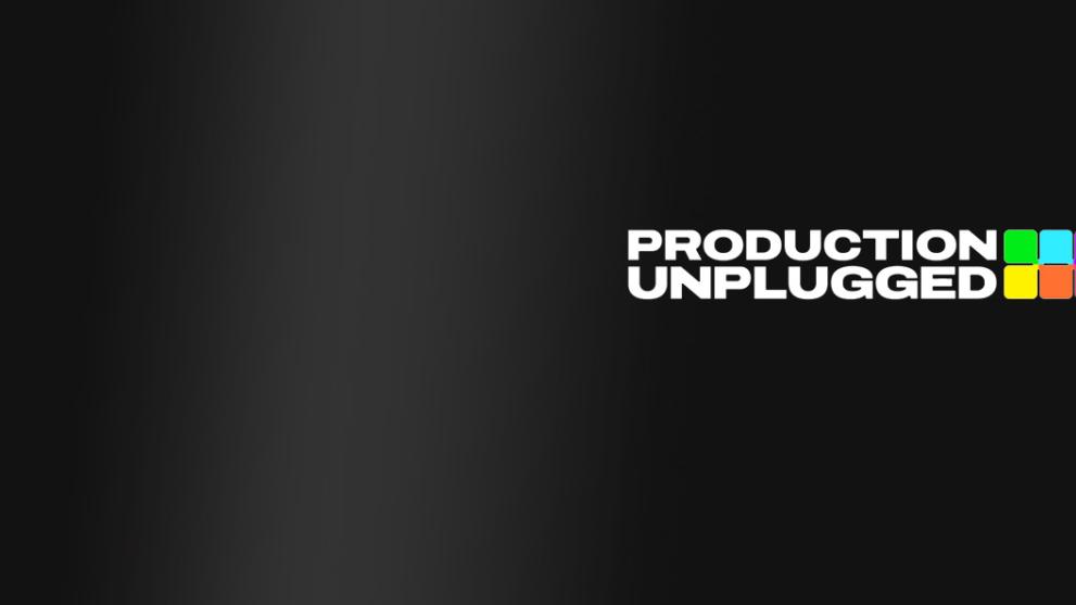 A black background with a white Production Unplugged logo to the right hand side.