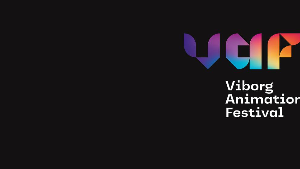A black background with a rainbow coloured logo for Viborg Animation Festival.