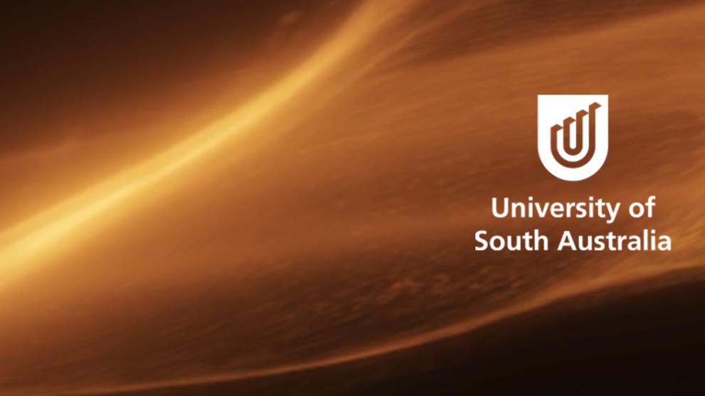 A fiery background showing the University of South Australia logo in white.
