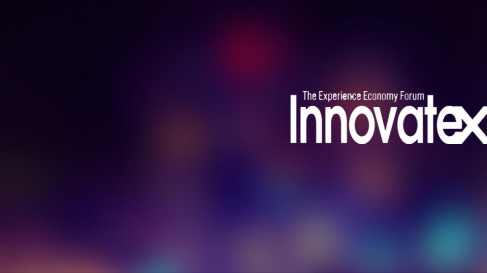 A soft purple and multicoloured background with a white InnovateX logo in the centre.