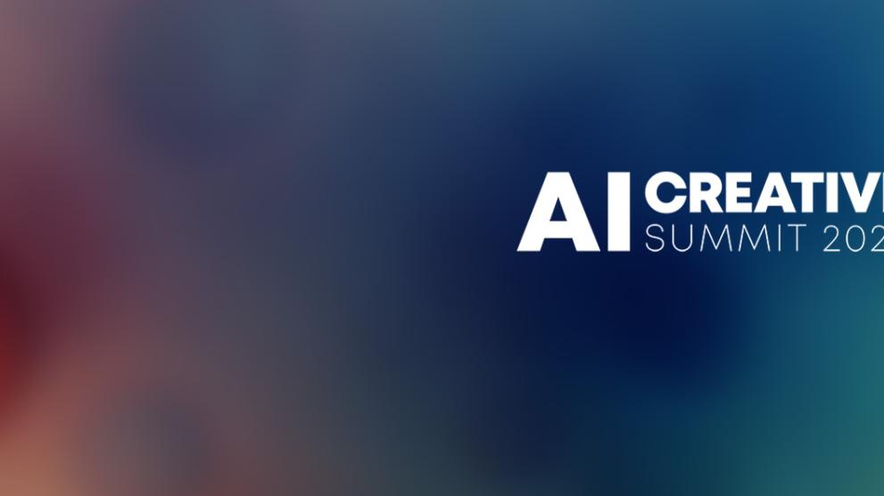 A colourful abstract background with the AI Creative Summit logo on the right hand side.
