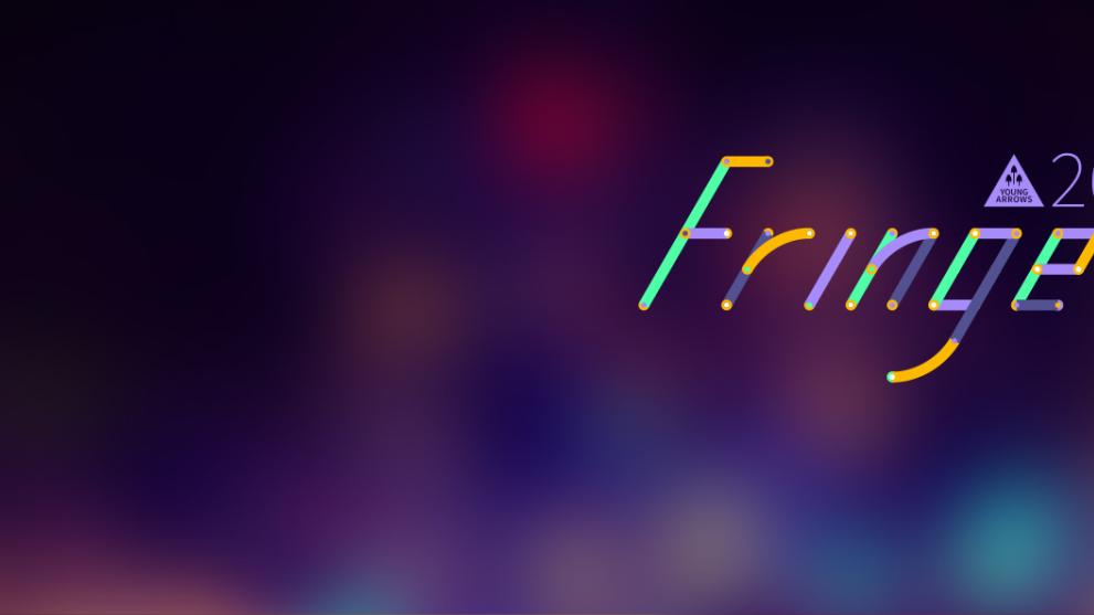 An abstract background with the Young Arrows Fringe logo on the right hand side.